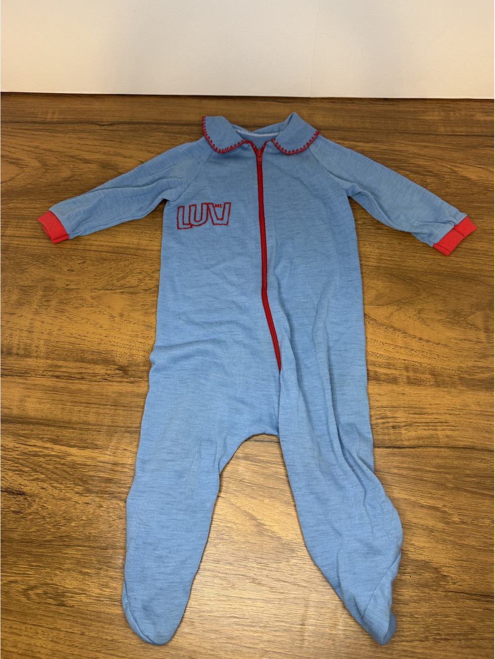 Luv Me Blue and Red Baby Footed Pajamas 12 to 18 lbs
